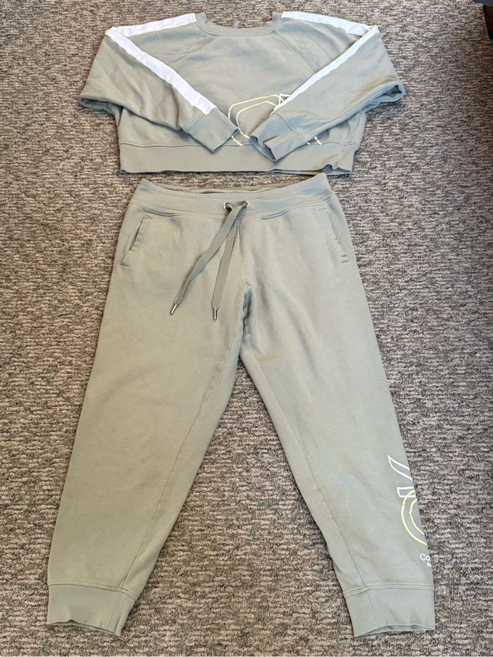 Calvin Klein Sage Green Track Jogger Set with White Stripe